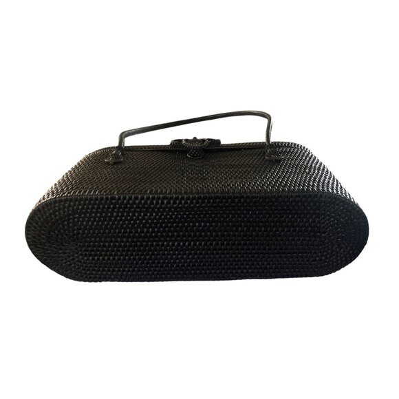 Ata Bag Bali Basket Handbag Leather Handles Wooden Carved Lid Floral Design Orga - Picture 6 of 6